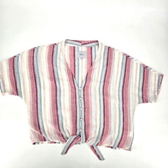 Rails The Striped Linen Tie Front Top Size L - Picture 2 of 5